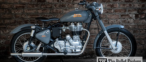 Custom Built Royal Enfield Cafe Racer. Titled Prototype A, this is the first in a series of custom bikes by The Bullet Factory.