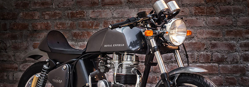 Custom Built Royal Enfield Cafe Racer. Titled Prototype A, this is the first in a series of custom bikes by The Bullet Factory.