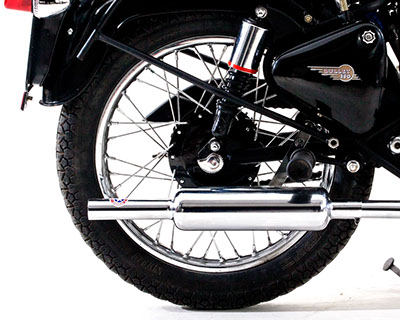 Royal Enfield rear wheel rim and exhaust muffler