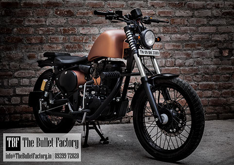 Custom Royal Enfield Classic 350 in copper and black custom paint, fully re-styled